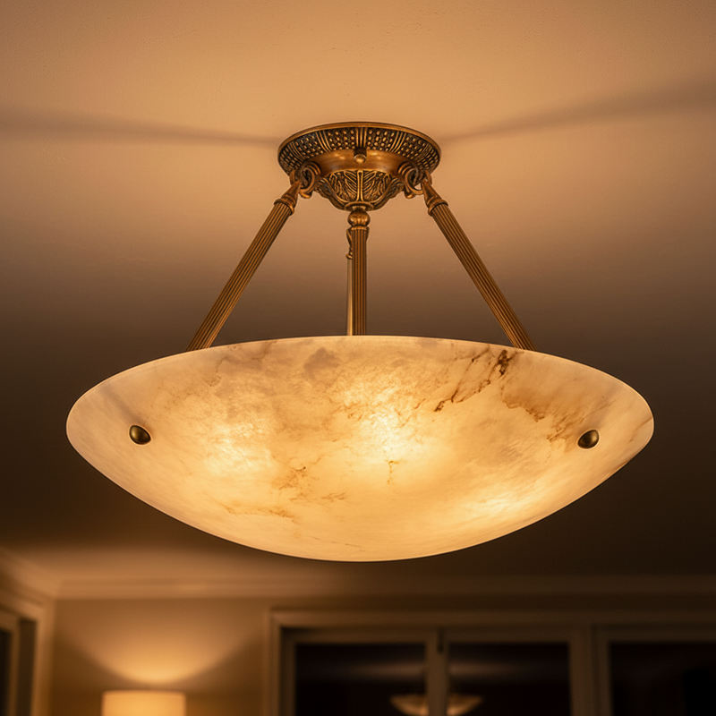 Halo Alabaster Bowl Semi-Flush Ceiling Light