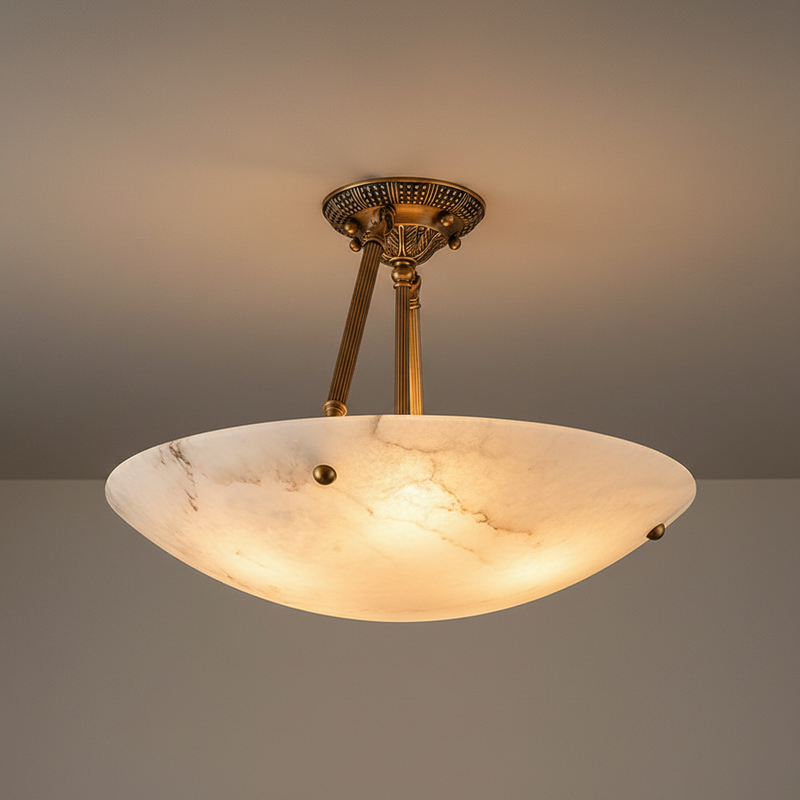 Halo Alabaster Bowl Semi-Flush Ceiling Light
