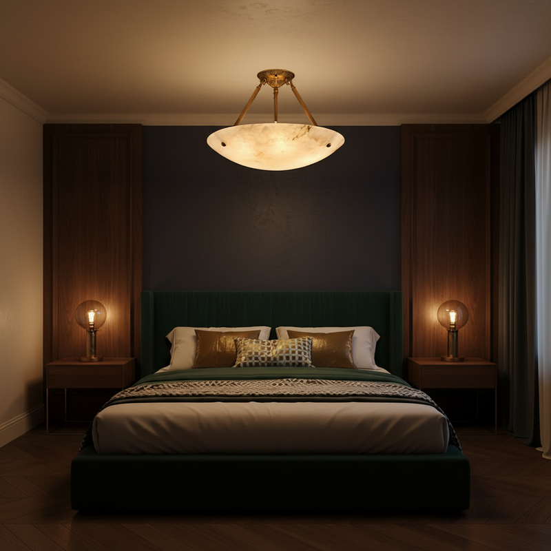Halo Alabaster Bowl Semi-Flush Ceiling Light