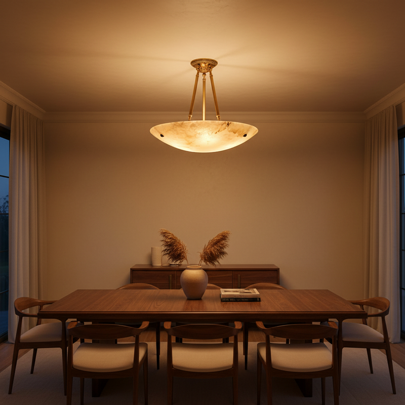 Halo Alabaster Bowl Semi-Flush Ceiling Light