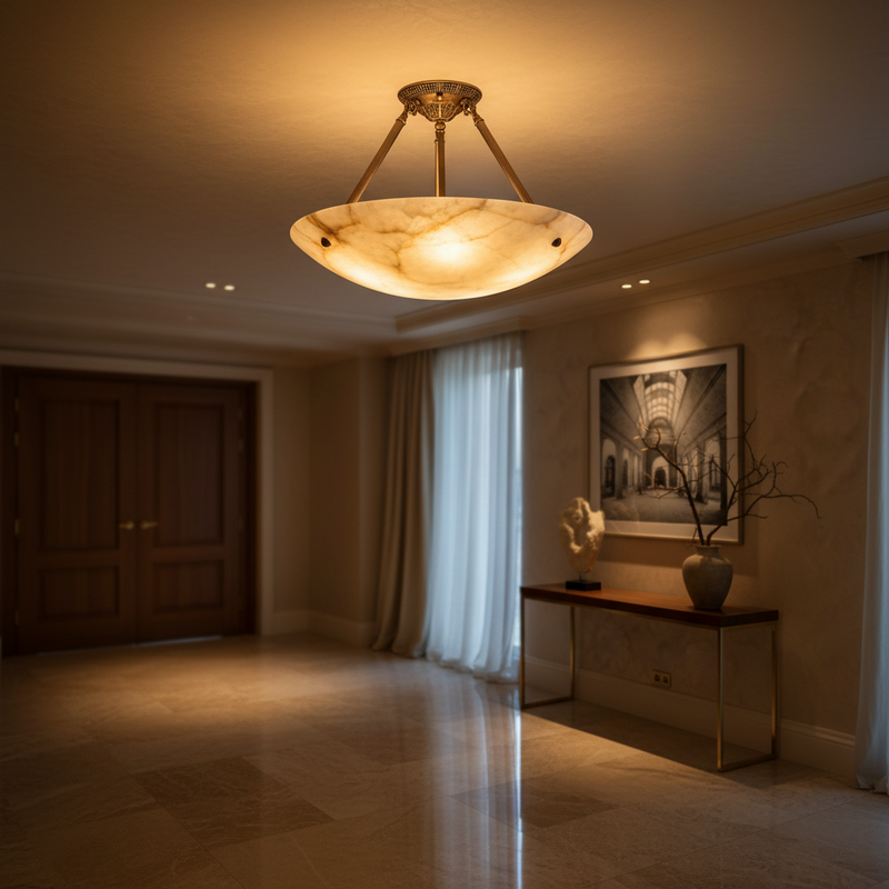 Halo Alabaster Bowl Semi-Flush Ceiling Light
