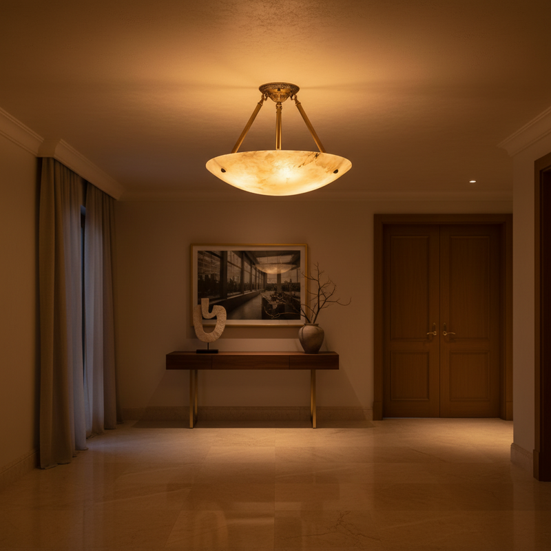 Halo Alabaster Bowl Semi-Flush Ceiling Light