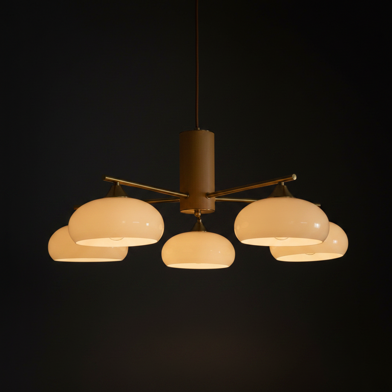 Japandi Brass Opal Saucer Chandelier
