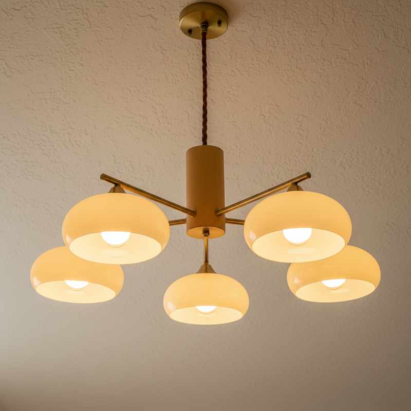 Japandi Brass Opal Saucer Chandelier