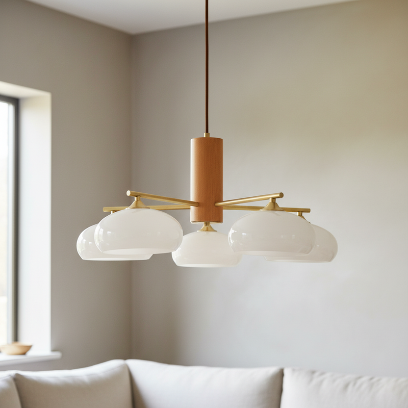 Japandi Brass Opal Saucer Chandelier