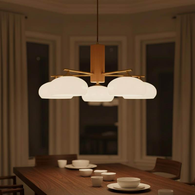 Japandi Brass Opal Saucer Chandelier
