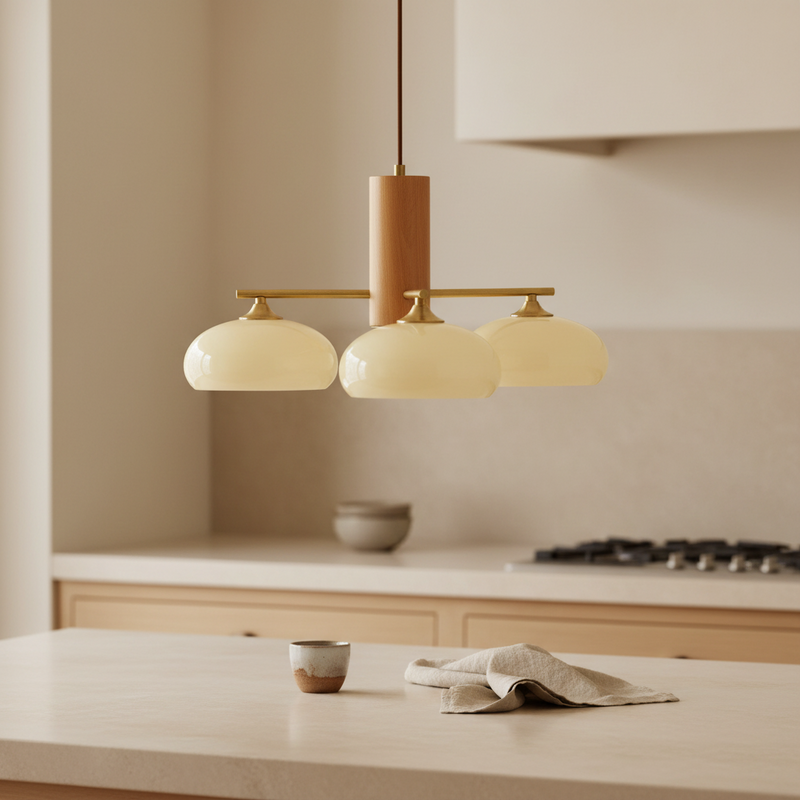 Japandi Brass Opal Saucer Chandelier