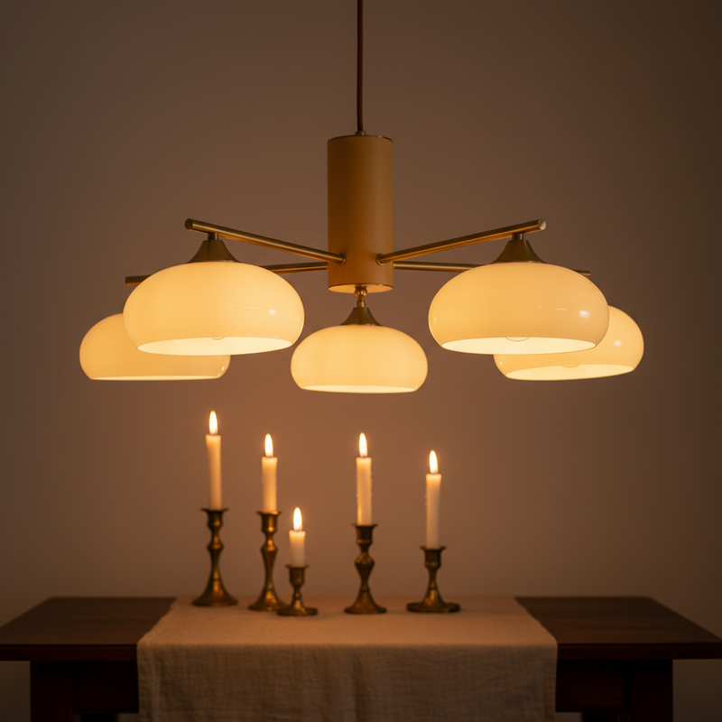 Japandi Brass Opal Saucer Chandelier