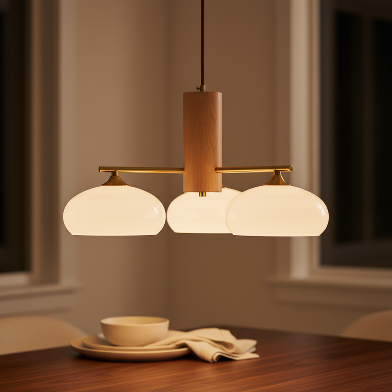Japandi Brass Opal Saucer Chandelier