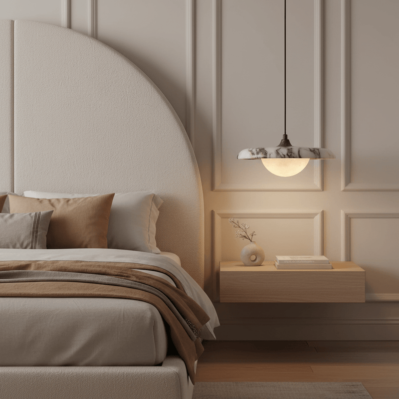 Zaevia Kaori Japandi Marble Pendant Light – Minimalist LED Bedside & Island Chandelier - Pendant Light | Zaevia