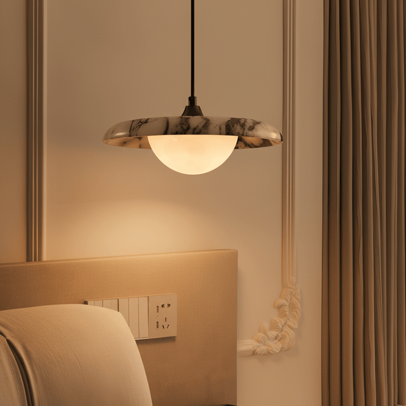 Zaevia Kaori Japandi Marble Pendant Light – Minimalist LED Bedside & Island Chandelier - Pendant Light | Zaevia