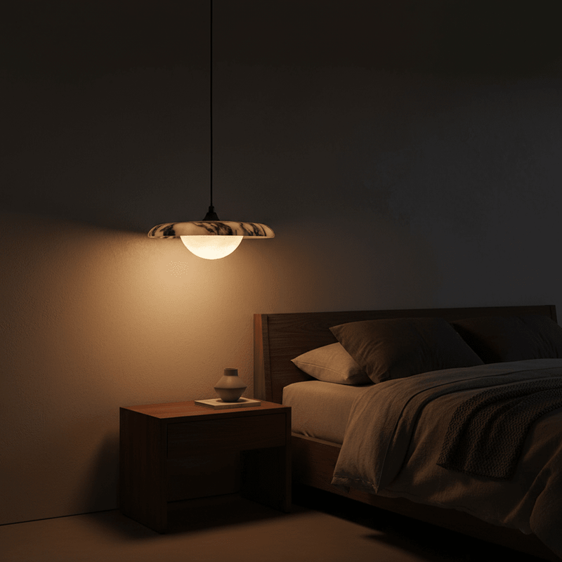 Zaevia Kaori Japandi Marble Pendant Light – Minimalist LED Bedside & Island Chandelier - Pendant Light | Zaevia