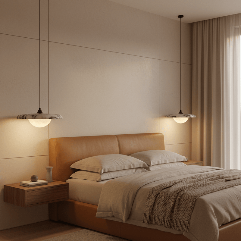 Zaevia Kaori Japandi Marble Pendant Light – Minimalist LED Bedside & Island Chandelier - Pendant Light | Zaevia