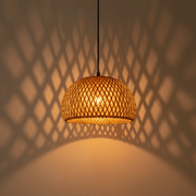 Zaevia Koru: Hand - Woven Bamboo Dome Pendant - | Zaevia