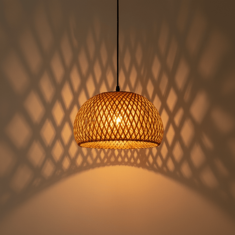 Zaevia Koru: Hand - Woven Bamboo Dome Pendant - | Zaevia