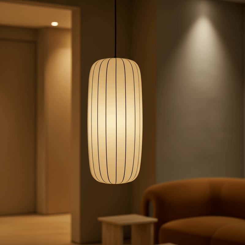Zaevia Liora Japandi Ribbed Fabric Pendant Light - Pendant Light | Zaevia