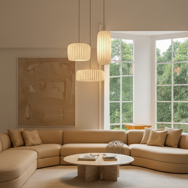 Zaevia Liora Japandi Ribbed Fabric Pendant Light - Pendant Light | Zaevia