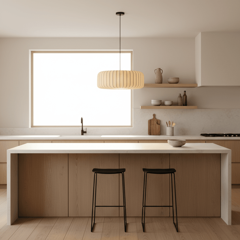 Zaevia Liora Japandi Ribbed Fabric Pendant Light - Pendant Light | Zaevia