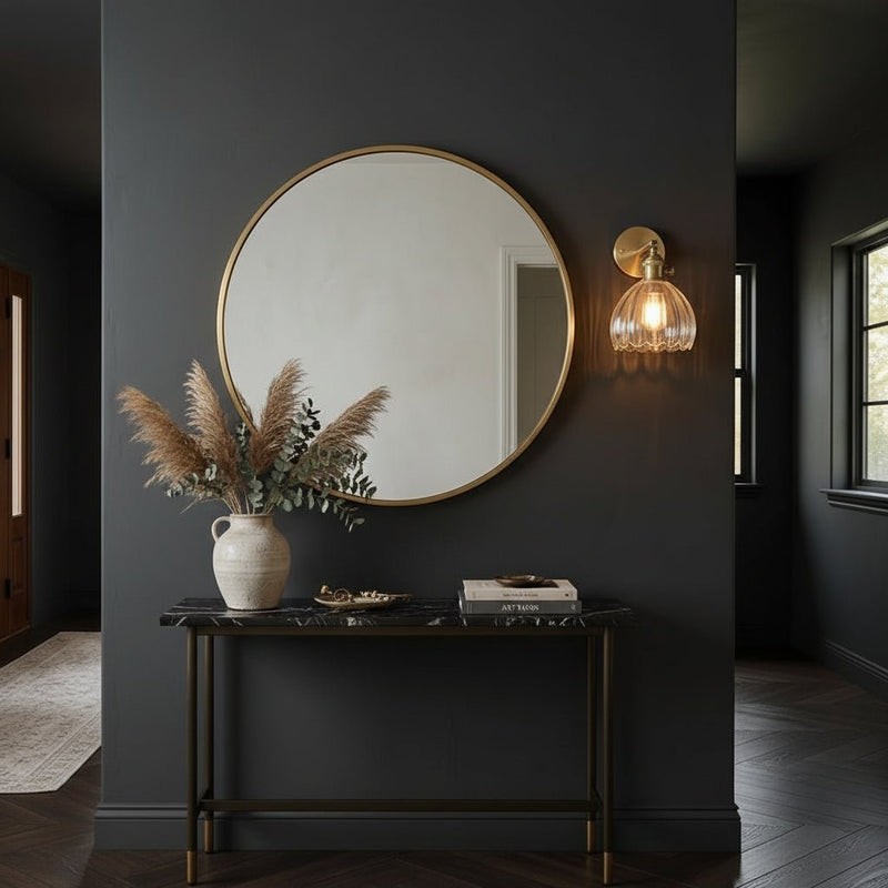 Zaevia Loras Ribbed Glass Flower Sconce: Brass Tulip Wall Lamp - Wall Light | Zaevia