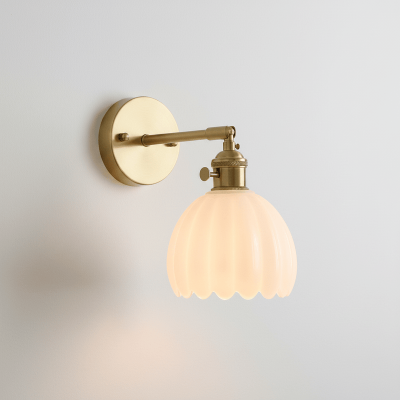 Zaevia Loras Ribbed Glass Flower Sconce: Brass Tulip Wall Lamp - Wall Light | Zaevia