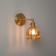 Zaevia Loras Ribbed Glass Flower Sconce: Brass Tulip Wall Lamp - Wall Light | Zaevia