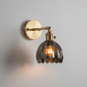 Zaevia Loras Ribbed Glass Flower Sconce: Brass Tulip Wall Lamp - Wall Light | Zaevia