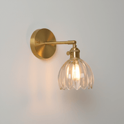 Zaevia Loras Ribbed Glass Flower Sconce: Brass Tulip Wall Lamp - Wall Light | Zaevia