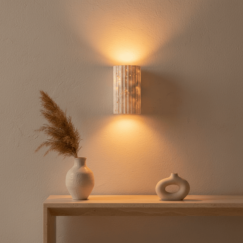 Lyra Fluted Travertine Wall Sconce