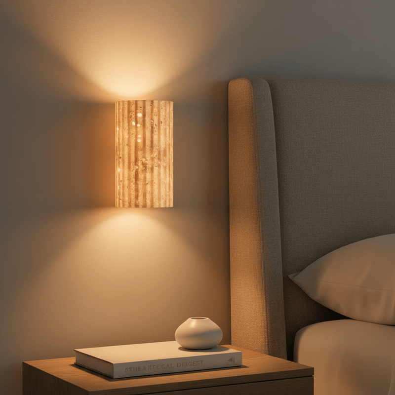 Lyra Fluted Travertine Wall Sconce - Wall Light | Zaevia