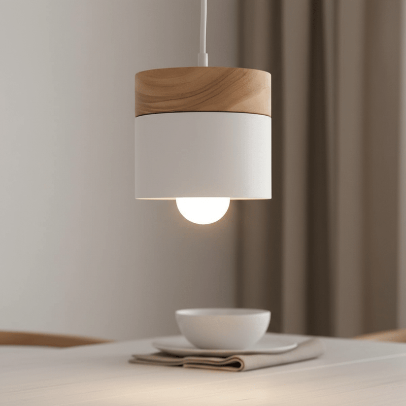 Nordic Wood & Metal Cylinder Pendant Light - Pendant Light | Zaevia