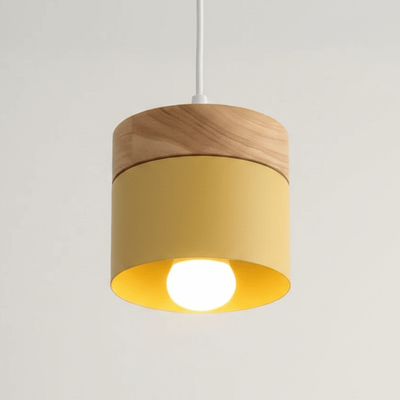 Nordic Wood & Metal Cylinder Pendant Light - Pendant Light | Zaevia