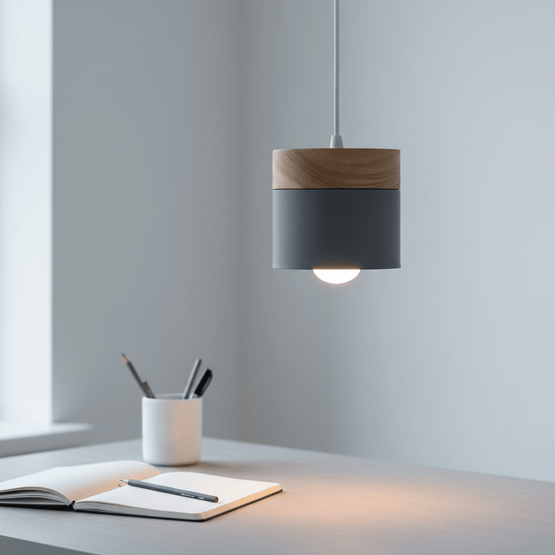 Nordic Wood & Metal Cylinder Pendant Light - Pendant Light | Zaevia