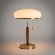 Zaevia Olivane Fluted Glass Lamp: Brass & Walnut Architectural Accent - Table Lamp | Zaevia