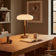 Zaevia Olivane Fluted Glass Lamp: Brass & Walnut Architectural Accent - Table Lamp | Zaevia
