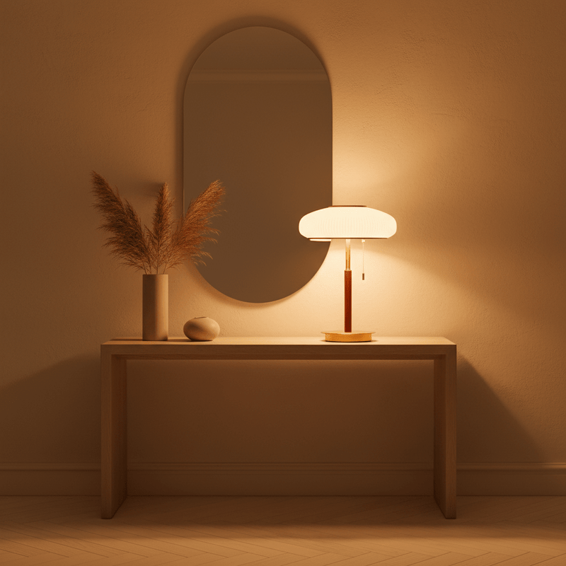 Zaevia Olivane Fluted Glass Lamp: Brass & Walnut Architectural Accent - Table Lamp | Zaevia