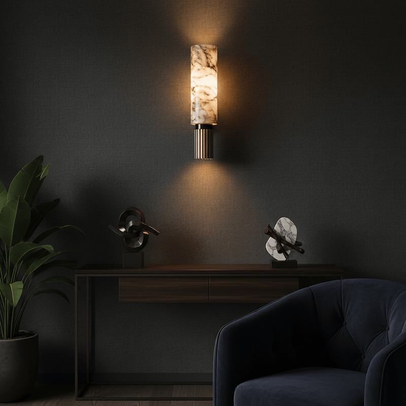 Zaevia Alabaster: Pillar Marble Sconce - Wall Light | Zaevia