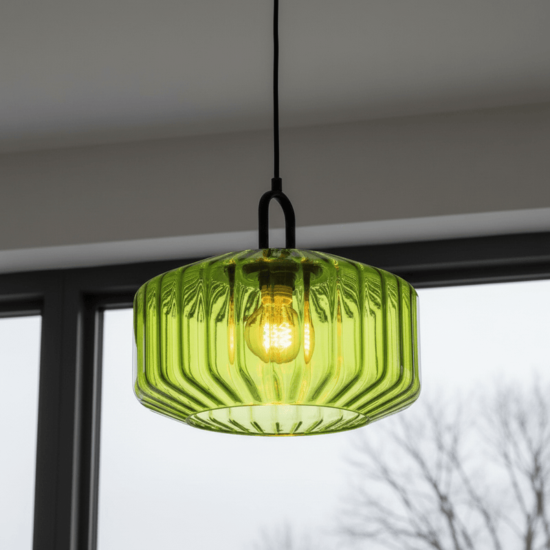 Retro Ribbed Glass Mid Century Pendant Light - Pendant Light | Zaevia