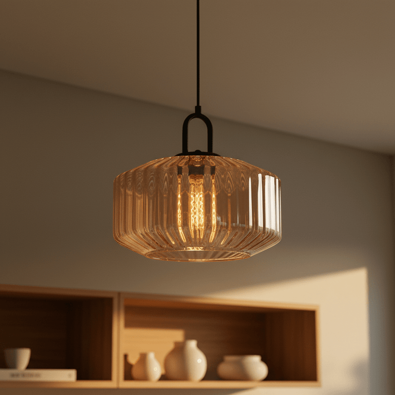 Retro Ribbed Glass Mid Century Pendant Light - Pendant Light | Zaevia