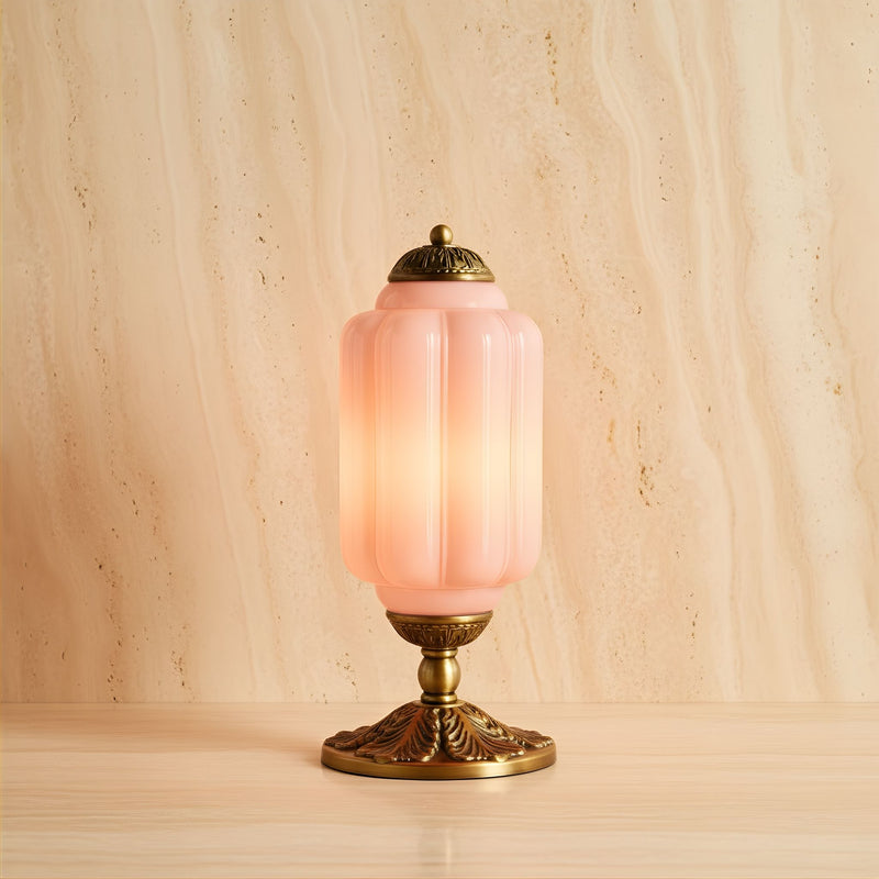 Zaevia Ribbed Glass Lantern Table Lamp Ornate Pedestal Base Art Deco Accent Light - Table lamp | Zaevia
