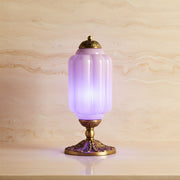 Zaevia Ribbed Glass Lantern Table Lamp Ornate Pedestal Base Art Deco Accent Light - Table lamp | Zaevia