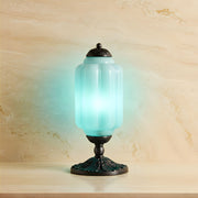 Zaevia Ribbed Glass Lantern Table Lamp Ornate Pedestal Base Art Deco Accent Light - Table lamp | Zaevia