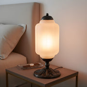 Zaevia Ribbed Glass Lantern Table Lamp Ornate Pedestal Base Art Deco Accent Light - Table lamp | Zaevia
