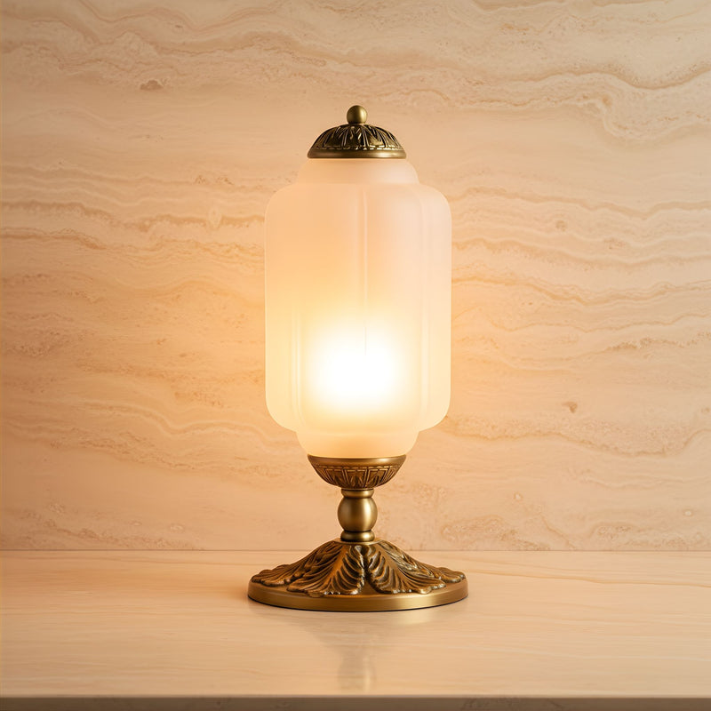 Zaevia Ribbed Glass Lantern Table Lamp Ornate Pedestal Base Art Deco Accent Light - Table lamp | Zaevia