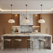 Zaevia Ribbed Ceramic Pendant Light Oak Accent Nordic Minimalist Hardwired Ceiling Light - pendant light | Zaevia