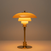 Zaevia Seraphina Tiered Glass Table Lamp – Mid - Century Danish Inspired Accent Light - | Zaevia