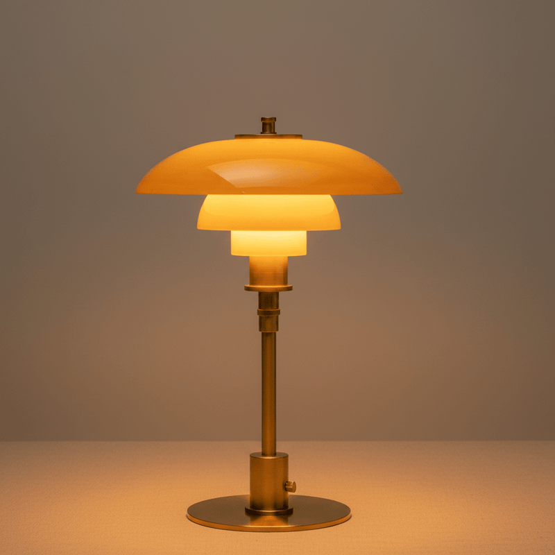 Zaevia Seraphina Tiered Glass Table Lamp – Mid - Century Danish Inspired Accent Light - | Zaevia
