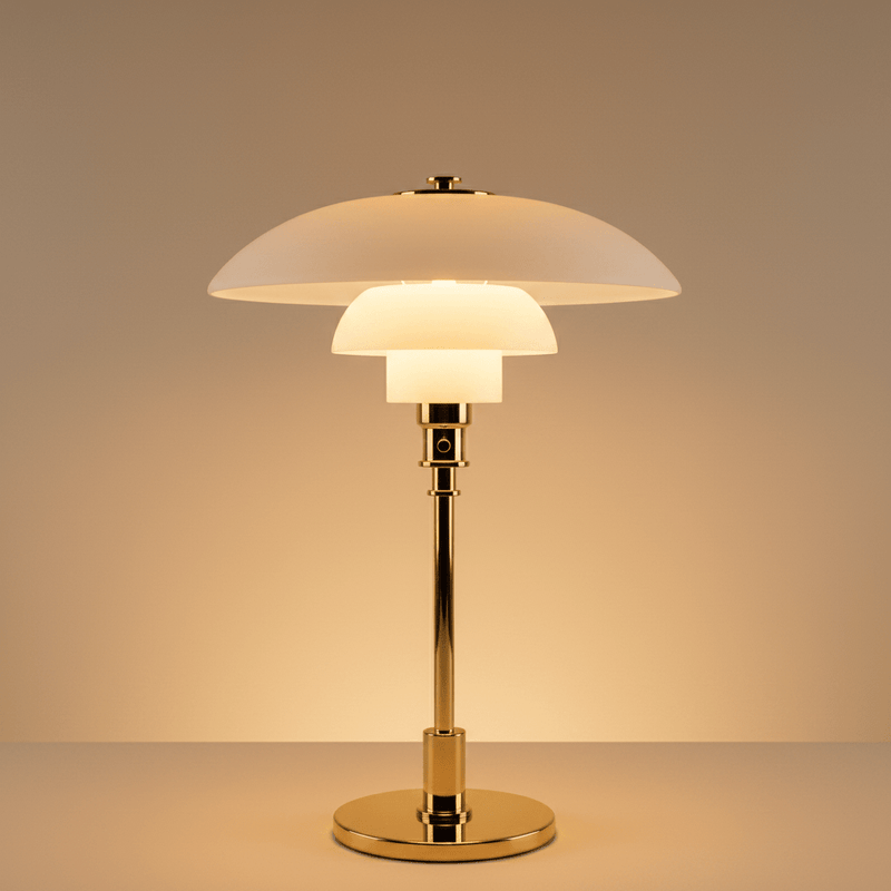 Zaevia Seraphina Tiered Glass Table Lamp – Mid - Century Danish Inspired Accent Light - | Zaevia
