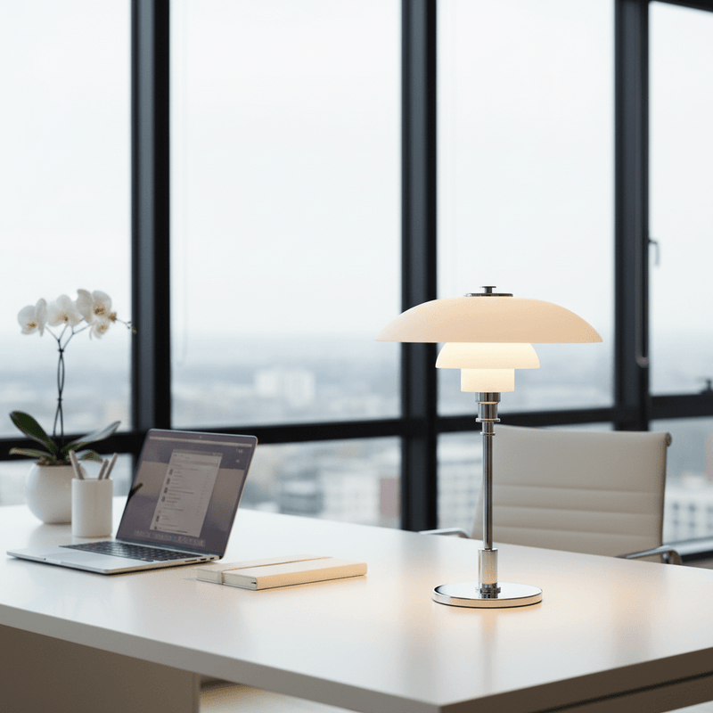 Zaevia Seraphina Tiered Glass Table Lamp – Mid - Century Danish Inspired Accent Light - | Zaevia