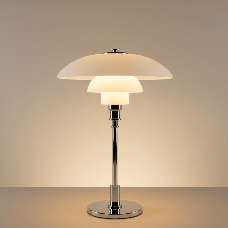 Zaevia Seraphina Tiered Glass Table Lamp – Mid - Century Danish Inspired Accent Light - | Zaevia