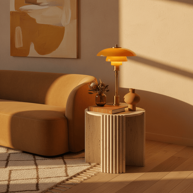Zaevia Seraphina Tiered Glass Table Lamp – Mid - Century Danish Inspired Accent Light - | Zaevia